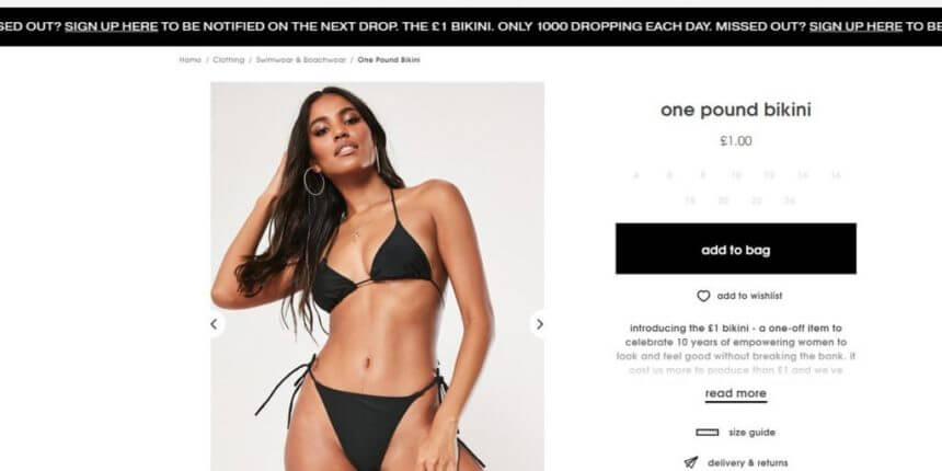 Unethical and unsustainable retailer Missguided one pound bikini-empowering women.