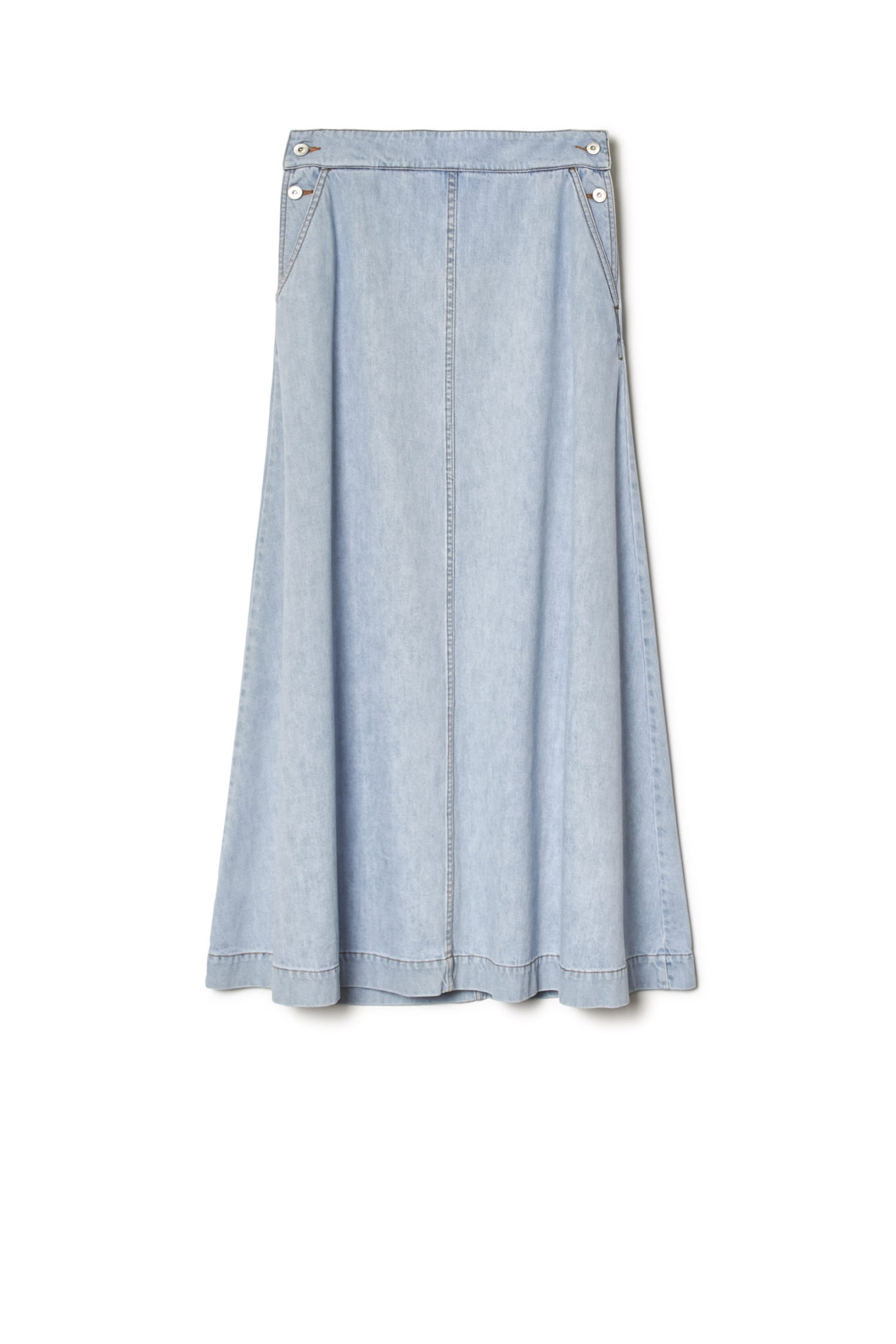pale blue denim skirt