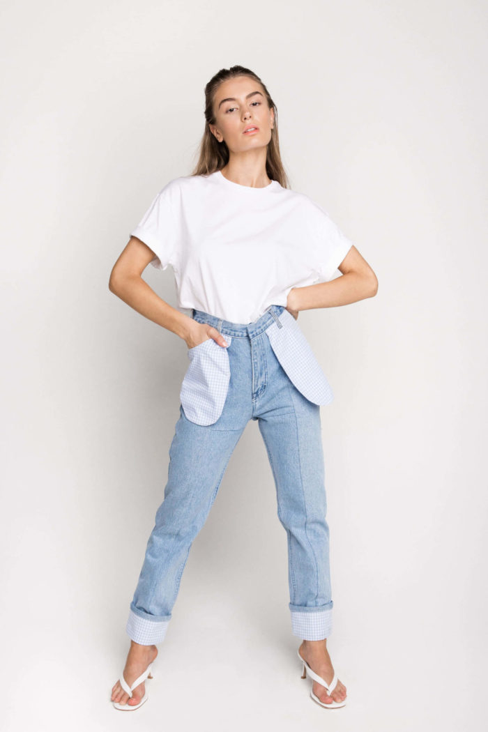 Using secondhand denim, sustainable fashion label Ksenia Schnaider's Reworked Denim Jeans are a must have piece for every denim enthusiast.