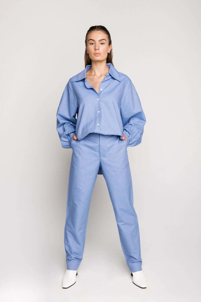 A statement piece from the ethical clothing label's AW20 collection, the mid-rise tapered pants in Sky Blue are the perfect addition to every woman's wardrobe.