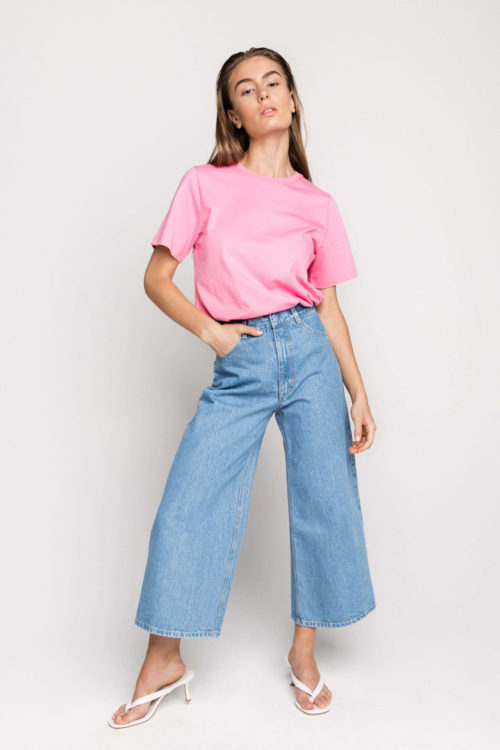 Sustainable denim label Ksenia Schnaider's Wide Leg Jeans are a flattering high-rise style designed for everyday wear.